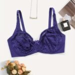 Women'S Plus Elegant Bra, Plus Size Bow Decor Floral Lace Non Padded Underwire Bra