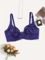 Women'S Plus Elegant Bra, Plus Size Bow Decor Floral Lace Non Padded Underwire Bra