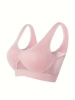 1Pc Essence Collection - High-Elasticity Bra With Removable Pads, Breathable Mesh Design For &, Wireless & Comfortable Fit, Plus Size Bra | Wireless Bra | Removable Pads