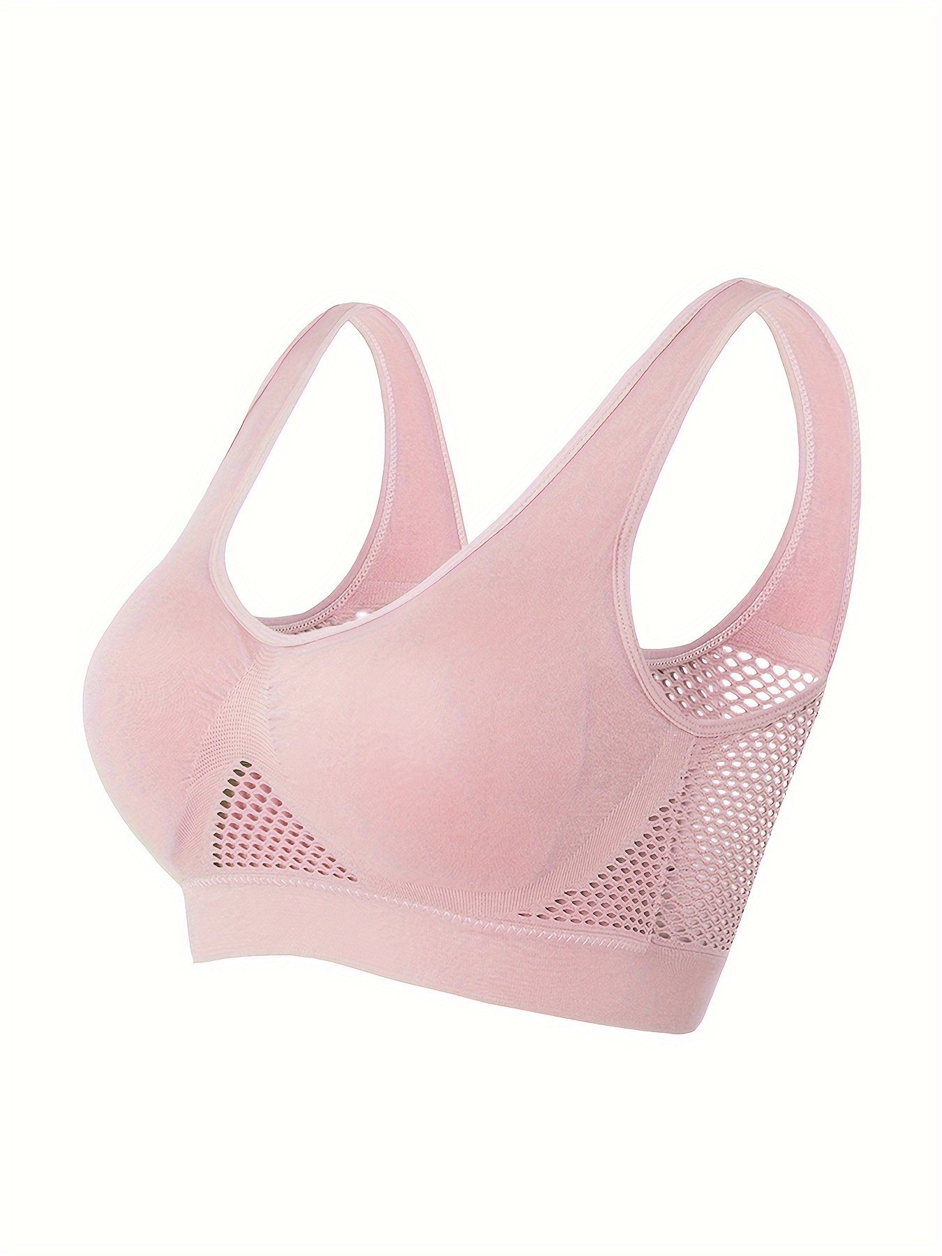 product-fancy-1f4fe24a-1fcd-4fb1-9a91-7bbf9c890a6f.jpg 1Pc Essence Collection - High-Elasticity Bra With Removable Pads, Breathable Mesh Design For &, Wireless & Comfortable Fit, Plus Size Bra | Wireless Bra | Removable Pads - Image 1