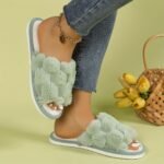 Women'S Argyle Fuzzy Slippers, All-Season Warm Indoor Home Slides, Comfortable Breathable Fabric House Shoes, Eva Sole, Hand Washable - Pink - Image 8