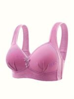 Elegant Women'S Push-Up Bra - Comfortable, Wireless, Full Coverage With Decorative Bow Detail, Non-See-Through Nylon Blend, Ideal For Mature Ladies, Supportive Lingerie|Elegant Balconette Bra|Nylon Blend Fabric - Image 4