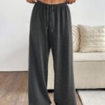 Women'S Casual Wide-Leg Joggers - Gray Drawstring Waist, Elastic Waistband, Comfortable Loose Fit For Spring/Summer/Fall, Perfect For Casual Attire, Jogging Pants