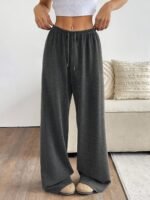 Women'S Casual Wide-Leg Joggers - Gray Drawstring Waist, Elastic Waistband, Comfortable Loose Fit For Spring/Summer/Fall, Perfect For Casual Attire, Jogging Pants