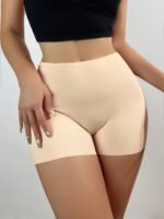 1Pc Women'S High-Waisted Seamless Shaping Shorts - Ice Silky-Like Nylon-Spandex Blend, No-Roll Edge Design, Smooth Non-See-Through Fabric For Gym, Workouts & Casual Attire - Black, High Waisted Shorts - Image 9