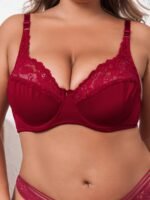 Women'S Plus Sexy Bra, Plus Size Bow Decor Contrast Lace Ultra-Thin Underwire Bra - Image 5