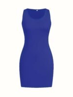 Women'S Slim-Fit Sleeveless Tank Dress - Solid Color Green, Ruched Detail, Knee-Length, Casual & Elegant For Beach, Vacation, Or Summer Outings, Beach Dresses, Vacation Attire, Ruched Texture, Nonpadding Design - Image 10
