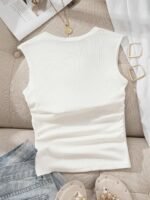 Women'S Y2K Style Solid Color Square Neck Tank Top, 250G Polyester Non-Padded Ribbed Knit Vest For All Seasons, Fashion Sleeveless Shir - Image 6