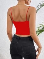 Red Off-Shoulder Crop Top Camisole - Sexy Sleeveless Spaghetti Strap, Stretchy & Machine Washable, Perfect For Casual Or Chic Outfits - Image 10