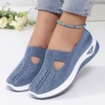 Women'S Breathable Knit Slip-On Sneakers - Light Blue Casual Low-Top Shoes With Cushioned Pvc Sole, All-Season Comfort For Casual Attire, Ladies Sneakers, Stylish Slipons, Comfortable Fit