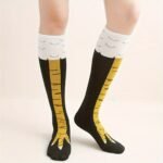 1 Pair Of Men'S Fun Chicken Claw Crew Socks - Comfy & Stylish, Black With White & Yellow Accents, Polyester-Spandex Blend, Perfect For Casual Wear - Image 2