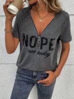 V-Neck Solid Color Printed Short-Sleeve T-Shirt - Image 7