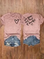 Women'S Be Your Own Kind Of Beautiful Print T-Shirt - Front & Back Motivational Graphic Tee, Soft Stretch Round Neck Short Sleeve Casual Top, Machine Washable All-Season Comfort Fit, Vacation Clothing, Graphic Heart Design, Medium Elasticity Fabric - Image 4