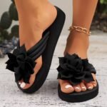 1Pc Women'S Floral Flip-Flops Women'S Floral Embellished Flip-Flops, Solid Color, All-Season, Slip-On, Vacation Style, Fabric Upper, Eva Sole & Insole, Mid Heel, With Taizhou-Origin For North America & European Special - Image 9