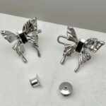 Chic Butterfly Waist Cincher Clips - No-Sew, Detachable Metal Buttons For Jeans & Pants, Silvery/Black - Image 5