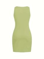 Women'S Slim-Fit Sleeveless Tank Dress - Solid Color Green, Ruched Detail, Knee-Length, Casual & Elegant For Beach, Vacation, Or Summer Outings, Beach Dresses, Vacation Attire, Ruched Texture, Nonpadding Design - Image 5