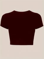Women'S Slim Fit Stretchy Short Sleeve T-Shirt - Solid Color Burgundy, Round Neck, Casual Top For Spring/Summer, Machine Washable, Everyday Tshirt | Round Neck Tee | Stretchy Fabric - Image 7