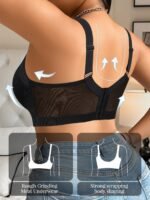 Plus Size Women'S Elegant Contrast Lace Underwire Bra - Anti-Sagging Comfort Fit, Medium Support Steel Boning & Non-Detachable Padded Cups, Solid Black For Everyday & Special Occasions, Special Occasion Lingerie | Pearl Charm Bra | Adjustable Straps - Image 7