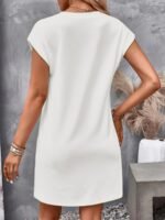 Women'S Elegant Solid Color Tunic Dress With Batwing Sleeves And Waist Cinching, Crew Neck, Polyester 100%, Woven Fabric, 190G/M?, For Spring/Summer/Fall - Adult Fashion - Image 5