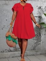 Women'S Elegant Bow Tie Neckline Dress - Vibrant Green Fitted Solid Color, Short Sleeve Lightweight For Spring Summer Fall, Casual To Semi-Formal Occasions, Seasonal Fashion, Smooth Glossy Texture, Spring Fashion, Quality Stitching, Stylish Ladies