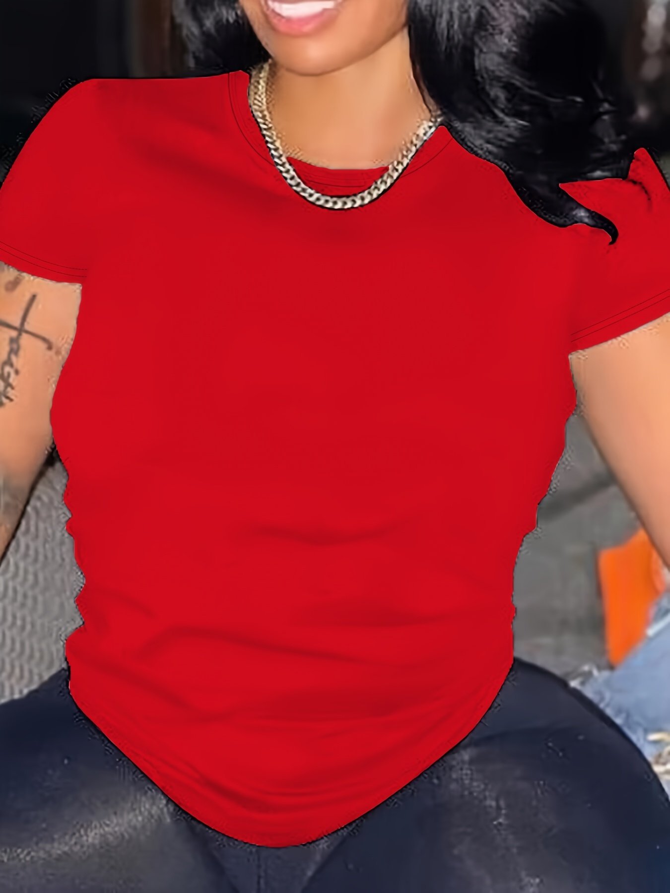 product-fancy-237f3f6e-5404-48d7-8259-52e9f8f8cfdb.jpg Women'S Plus Size Black T-Shirt - Casual Crew Neck, Short Sleeve, Lightweight & Stretchy, Summer Fashion, Everyday Tshirt|Casual Style|Comfortable Fit, Plus Size Shirts - Image 1