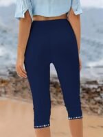 Plus Size Rhinestone Decor Capri Leggings, Casual High Waist Stretchy Leggings For Spring & Summer, Women'S Plus Size Clothing - Image 9