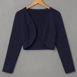 Solid Color Open Front Crop Jacket, Versatile Long Sleeve Outwear For Spring & Fall, Women'S Clothing