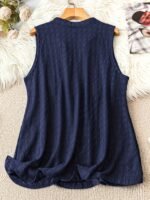 Elegant V-Neck Tank Top For Women, Made Of Solid Color Knitted Fabric, Featuring High Elasticity, Suitable For Wearing In All Seasons. - Image 10