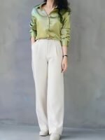 Elegant Long Sleeve Button-Up Blouse For Women - Chic Acetate Top With Lapel Collar, Solid Color, Perfect For Office Or Casual Wear, All-Season Comfort, Stylish Blouse | Classic Long Sleeve | Smooth Texture - Image 8