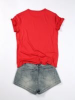 Solid Crew Neck T-Shirt, Short Sleeve Casual Top For Summer & Spring, Women'S Clothing - Image 9