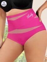 1Pc Women'S High-Waist Shapewear Briefs - Breathable Mesh Cross-Back Ice Sliky Fiber Fabric, Seamless Butt Lifting & Tummy Control, Solid Pink Elegant Design For Everyday & Special Occasions, Special Occasion Underwear, Sleek Underwear Style, Comfortable Fit - Image 6