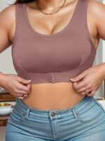 Women'S Plus Elegant Bra, Plus Size Solid Front Closure Full Cover Non Padded Bralette - Image 8
