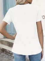 Women'S Casual Summer T-Shirt - Solid Color, Round Neck, Short Sleeve, Comfortable Loose Fit, Dark Blue, Polyester Blend, Machine Washable, Casual Summer Wear | Round Neck Tshirt | Texture - Image 10