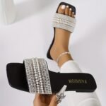 Elegant Women'S Summer Flat Slide Sandals - Chic Square Toe With Pearl & Rhinestone Embellishments, Casual Slip-On Design, Faux Cover Upper & Rubber Sole, Ladies Sandals - Image 10