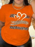 Plus Size Heart Print T-Shirt, Casual Crew Neck Short Sleeve T-Shirt, Women'S Plus Size?Clothing - Image 6