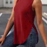 Solid Crew Neck Tank Top, Casual Sleeveless Split Top, Women'S Clothing