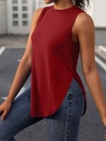 Solid Crew Neck Tank Top, Casual Sleeveless Split Top, Women'S Clothing
