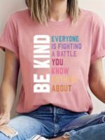 Women'S Casual Crew Neck Short Sleeve T-Shirt - "Be Kind" Inspirational Quote, Loose Fit, Geometric Pattern, Summer Essential, Summer Casual Wear | Casual Loose Fit Tee | Graphic Print Shir - Image 2