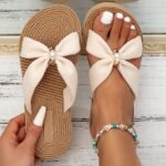 Women'S Beige Jewel Embroidery Flat Sandals - Lightweight, Comfortable Slip-On Beach Shoes With Eva Sole And Fabric Upper, Open Toe Design, Perfect For Summer, Beach Footwear|Decorative Sandals|Eva Sole Sandals