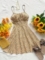 Women'S Ditsy Floral Backless Strap Sundress With Adjustable Bow Tie Waist - Knee-Length Sleeveless Summer Dress, Machine Washable Lightweight Fabric For Beach Vacations & Casual Outings, Vacation Attire, Nontransparent Material - Image 3