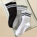 Black And White Striped Minimalist Style Sports Casual Socks (3/5 Pairs)
