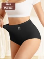 Miotan High-Waist Tummy Control Shapewear Panties For Women, Plus Size, Seamless, Comfort Fit, Butt Lifting, Breathable Polyester Blend, Black, Plus Size Panties - Image 3
