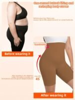 1Pc Plus Size Women'S High-Waisted Shaper Shorts, Tummy Control And Butt Lifter, Thigh Slimmer, Knit Polyamide Fabric, Solid Color, High Support Body Shaper