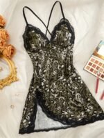 Women'S Leopard Print Satin Nightgown - Sexy V-Neck, Asymmetrical Hem With Tie Detail, Sleeveless Sleepwear For Spring/Summer/Fall, Adult, Leopard Print Nightgown - Image 7