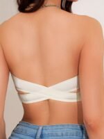 Women'S Strapless Back Cross Bandeau Bra With Dual Non-Slip Strips And Removable Pads, Sexy Seamless Design In White, Black, Wheat - Versatile For All Seasons, Everyday Wear|Strapless Bandeau|Wirefree Chest, Sexy Undergarment - Image 4