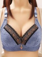 Rhinestone Decor Jacquard Lace Wireless Anti Sagging Bra, Elegant Adjustable Straps Push Up Breathable Bra, Women'S Lingerie & Underwear - Image 4