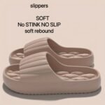 Women'S Eva Slides - Thick Cushioned Non-Slip Flat Sandals With Ribbed Texture, Soft Rebound Comfort For Indoor/Outdoor Use, Beach & Home Relaxation, Beige, Ladies Slippers