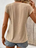 Solid Color V Neck T-Shirt, Casual Short Sleeve T-Shirt For Spring & Summer, Women'S Clothing - Image 3