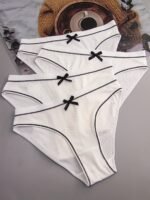 4Pcs Women'S Mid-Rise Briefs With Chic Bow Detail - Breathable & Comfortable Ribbed Texture In Assorted Colors, Stretchy Polyester Blend, Non-See-Through - Perfect For Casual Attire - Image 9