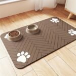 1Pc Quick-Dry Diatom Mud Pet Feeding Mat - Splash-Proof, Absorbent, Easy To Clean, Suitable For Dogs And Cats, Herringbone Pattern With Paw Print Design, Washable Pet Feeding Mat - Image 7